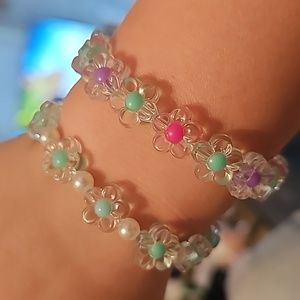 Colorful, handmade, flower bead bracelets